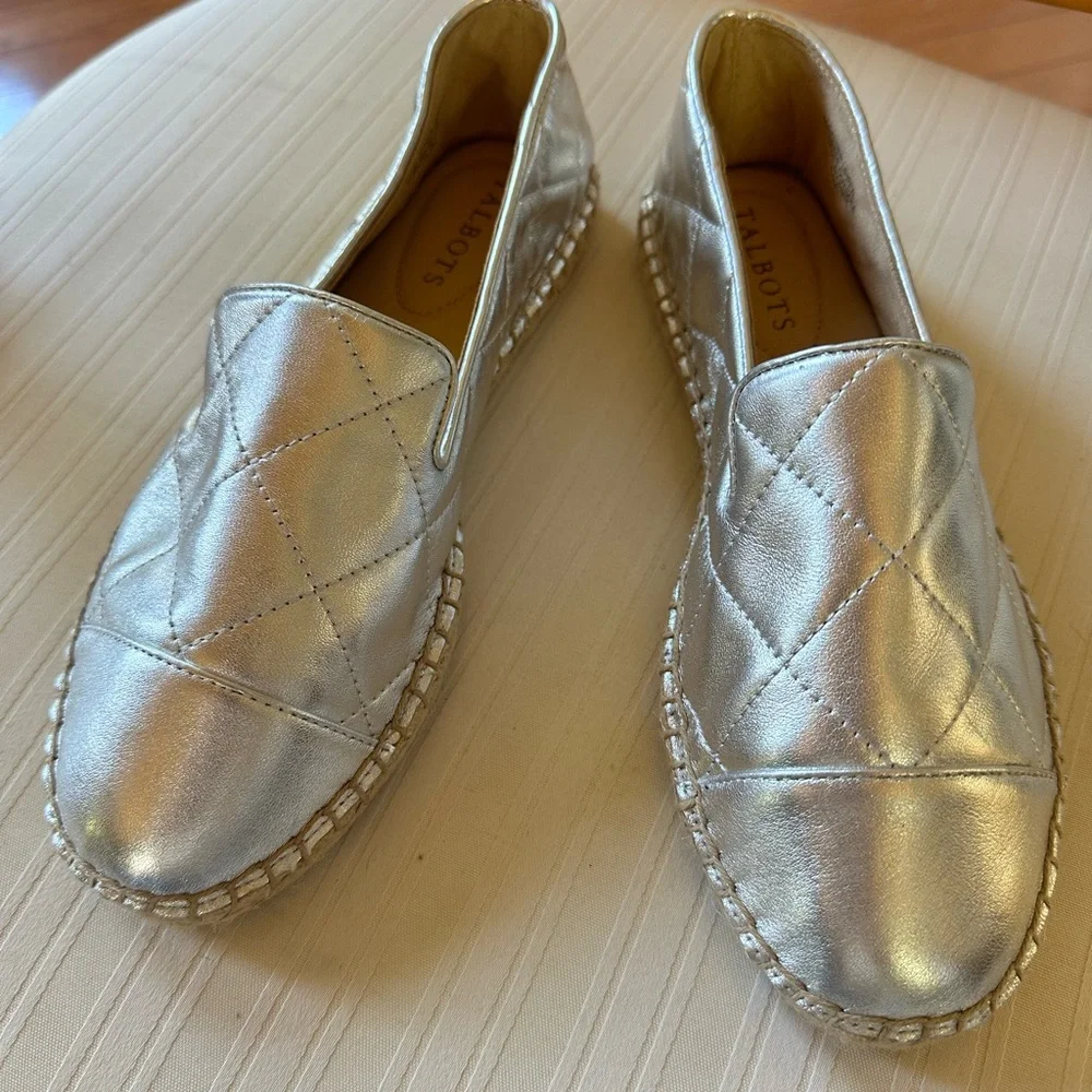 Talbots Silver Quilted Espadrille Slip-Ons New